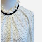 Gap White Ivory Lace Ribbon Trim Blouse High Neck Semi Sheer L Victorian Photo 2