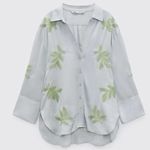 ZARA  Women’s‎ Sz S Pale Blue Embroidered/Beaded Leaf Blouse Photo 2