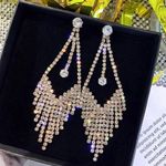 Women's Cubic Zirconia Diamond Long Tassel Dangle Drop Earrings Gold Photo 0
