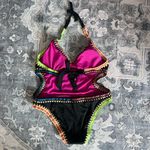 Bar III Black Multicolor Stitched Be Weave It Cutout Swimsuit Bikini Photo 5