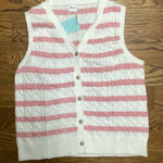 Wiholl cable knit sleeveless sweater. Pink on ivory stripes. Size Small Photo 0