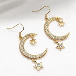 Moon and Star Dangle Earrings Gold Photo 0