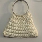 Handmade Crochet Purse Bag Plastic Handles Ivory Knit  Vintage Boho Festival Photo 0