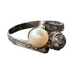 Antique Edwardian Diamond & Pearl Ring Hallmarked Wedding Promise Jewelry Silver Photo 4