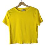 H&M Divided Bright Yellow Ribbed Crop Short Sleeve T-Shirt L Photo 0