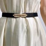 Black Elegant Gold Leaf Buckle Elastic Casual Belt Adjustable One Photo 8