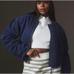 Pilcro Anthropologie  Knit Bomber Jacket Top‎ Zip-Up Navy Long Sleeve Large Photo 1