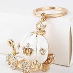 White crystal pumpkin carriage bag charm keychain Photo 0