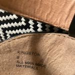 JustFab Kingston Black and White Chevron Raffia Ankle Strap Wedges Photo 6