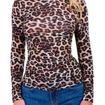 Farm Rio  Natural Skin Cream Jersey Blouse in Cheetah, Size L​ Photo 0