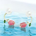 Stunning One Pair‎ of Gold Plated Elegant Pink Rose Bead Ear Studs Earrings Photo 6