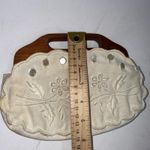 Vtg Bermuda Bag Purse Handbag Wooden Handles Pearl Buttons Embroidered Floral Photo 8