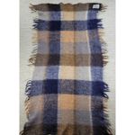 Avoca Hand Weavers Lap Blanket Scarf Shawl Brown Blue Wool Mohair Plaid Fringe Tan Photo 6