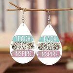 Boutique Boho Colorful Retro'Teach Love Inspire' Quote Natural Wood Teachers Gift Earring Photo 2
