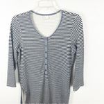Anthropologie Postmark Blue White Striped Linen Blend Side Slits Henley Dress Photo 9