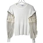 Sioni Crew Neck Eyelet Ruffle Organza Balloon Sleeve Pullover Sweater in Cream Size L Photo 0