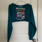 EUC | Women’s cropped off shoulder long sleeve car decal‎ top medium Blue Photo 0