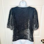 Loft  V-Neck Puff Sleeve Velvet Top Charcoal Gray S Photo 6