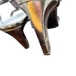 Prada 38 Patent Leather T-Strap Silver Studded crystals Accents Block Sandals Photo 13