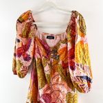 Kourt Robbie Floral Puff Sleeve Mini Dress Red Pink Orange Small Photo 7