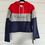 Champion  Small Reverse Weave Colorblock Red Grey Blue Cropped Hoodie NWT New Photo 0