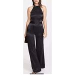 USA Made MISA Black Satin Special Occasion Backless Jumpsuit Wide Leg Sandra Photo 3