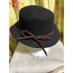 Black Wool Fedora Hat Brown Suede Band Bow Accent Photo 3