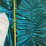 Marc New York  Women’s Size L Teal Ruched V-Neck Blouse Long Sleeve Photo 6