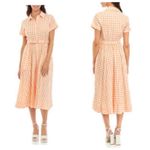 Maison Tara Gingham Belted Midi Shirtdress Size 14 Orange Lightweight Photo 14