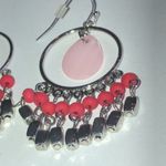 Silver Tone & Pink Dangling Beaded Boho Pierced Earrings Photo 3
