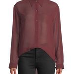 Theory Maroon Dotted Silk Blouse Photo 0