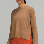 Lululemon Cashlu Boxy Crewneck Sweater Heathered Bold Beige Tan Womens Size 8 Photo 0