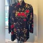 Silkland Women's Shirt Long Sleeve Kimono Top Black Red Beaded Flowers Silk Sz M Size M Photo 10