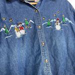 basic editions Vintage Snowman Embroidered Denim Button Up Shirt Size 18W Photo 2