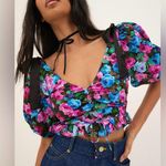 For Love & Lemons π Maggie Floral Puff Sleeve Crop XS Photo 0