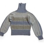 Striped Turtleneck Sweater Pullover Knitwear Neutral‎ Tones Cozy Comfy Size M Gray Size L Photo 2