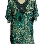 Celina Semi Sheer Coverup Beaded Floral Womens S/M Green Size M Photo 0