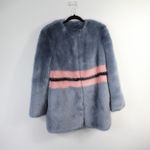 Shrimps Frederica Blue Pink Black Striped Colorblock Agnes Faux Fur Long Coat Size 10 Photo 7