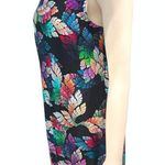 Sleeveless Metallic Multi Color Feathers Print Thin Sheer Above the Knee Dress Photo 3