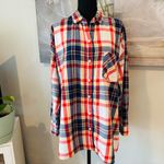 Old Navy  Boyfriend Shirt Women Size XXL Blue Red White Yellow Plaid 100% Cotton Photo 1