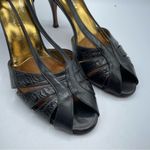 Donald J Pliner Black Leather Croc Embossed Womens Heels 7.5 Dressy Shoes Formal Photo 4