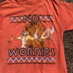 Disney Pumbaa & Timon “No Worries” Lion King Orange T Shirt Size Small Tribal Photo 2