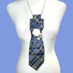 “Dainty dapper” Plaid Necktie Necklace with Pearl Accents Blue Photo 0