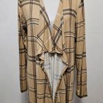 Cato Tan & Black Plaid Brushed Knit Waterfall Cardigan Size Medium Photo 0