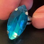 Adjustable teal crystal silver plated ring Photo 2