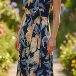 Navy Floral Maxi Dress with Orange and Cream Flowers Blue Size 6 Photo 0