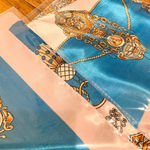 Tassel Rope Pattern silk Scarf baby pink /turquoise SQUARE SILKY SCARF 35/35 Blue Photo 10
