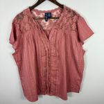 Architect Woman Blouse 3X Pink Cotton Lace Sheer Yoke Boho Feminine Cottagecore Photo 0