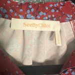 See By Chloe  Women’s Red and Blue Floral Sweetheart Crepe Top Blouse Size 34 XS Photo 3
