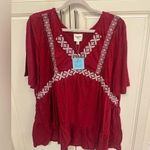Hayden  burgundy red lightweight embroidered top 1XL Photo 0